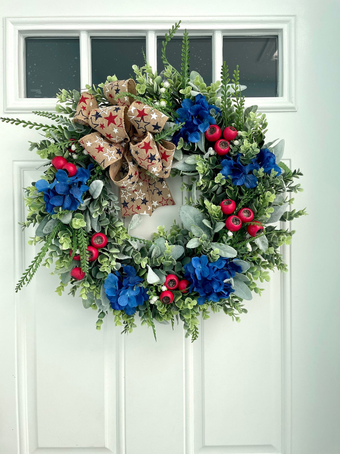 patriotic eucalyptus summer wreath, 4th of July wreath, memorial day wreath, red white blue wreath, Independence day wreath