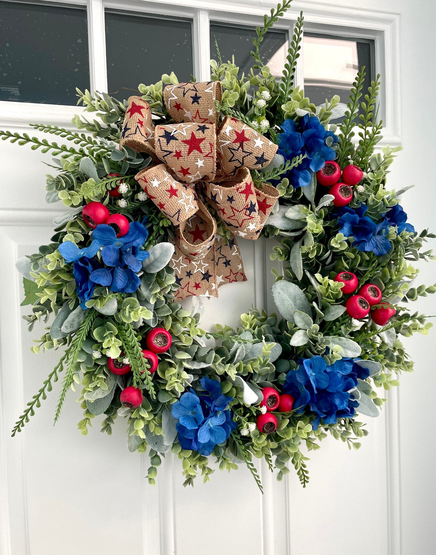 patriotic eucalyptus summer wreath, 4th of July wreath, memorial day wreath, red white blue wreath, Independence day wreath