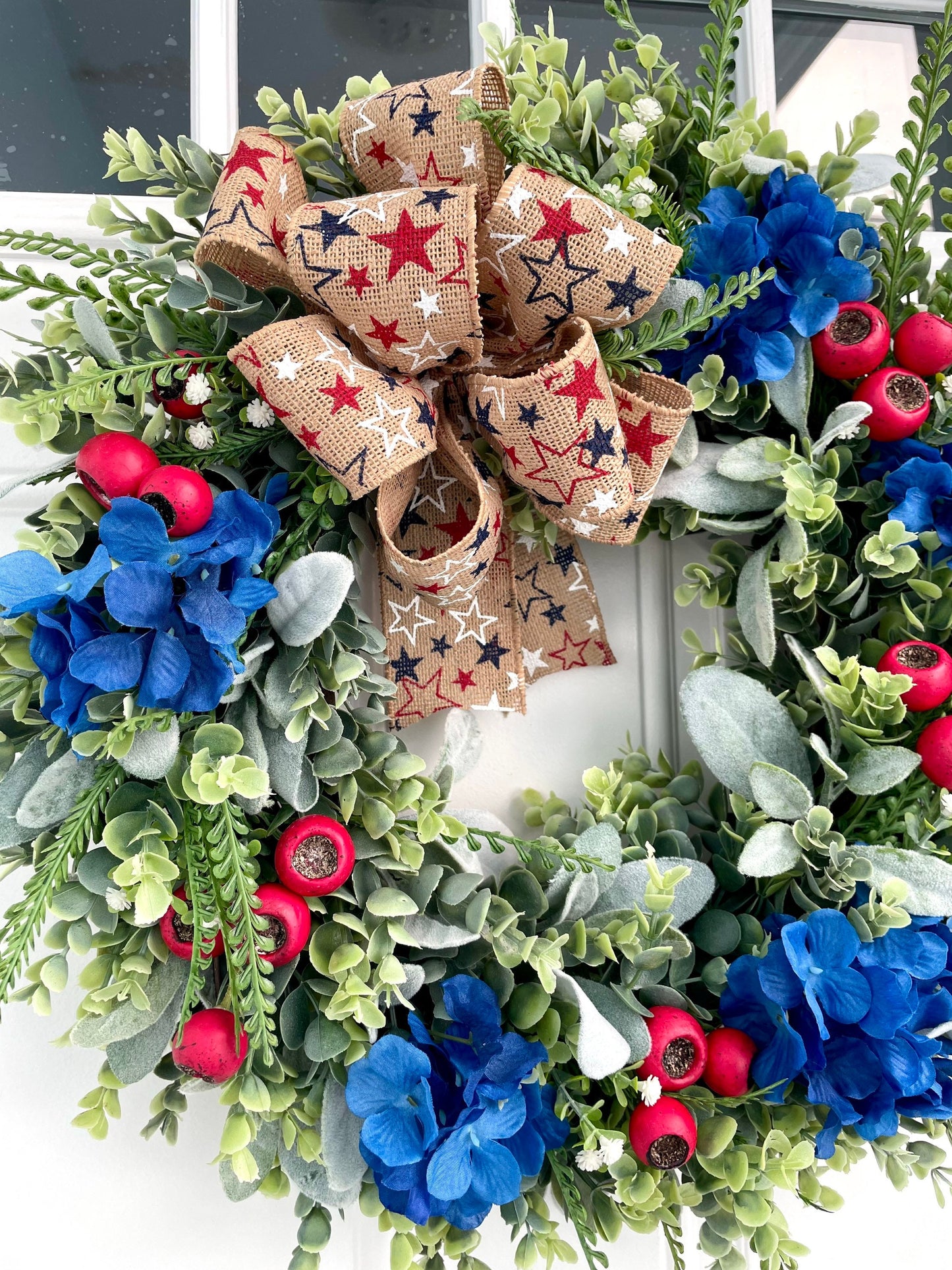 patriotic eucalyptus summer wreath, 4th of July wreath, memorial day wreath, red white blue wreath, Independence day wreath